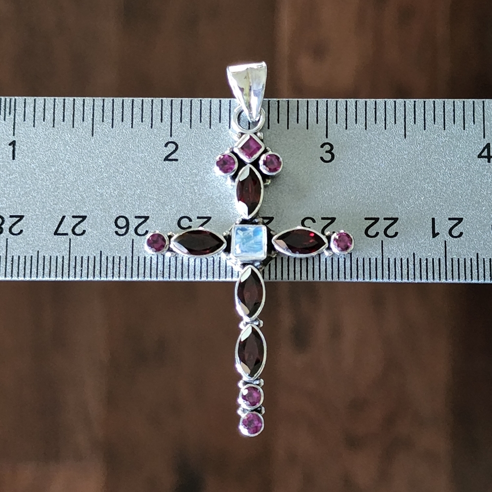Nicky Butler Sterling Silver 925 Cross Pendant NB Garnet Moonstone Rhodolite NWT - Picture 11 of 14